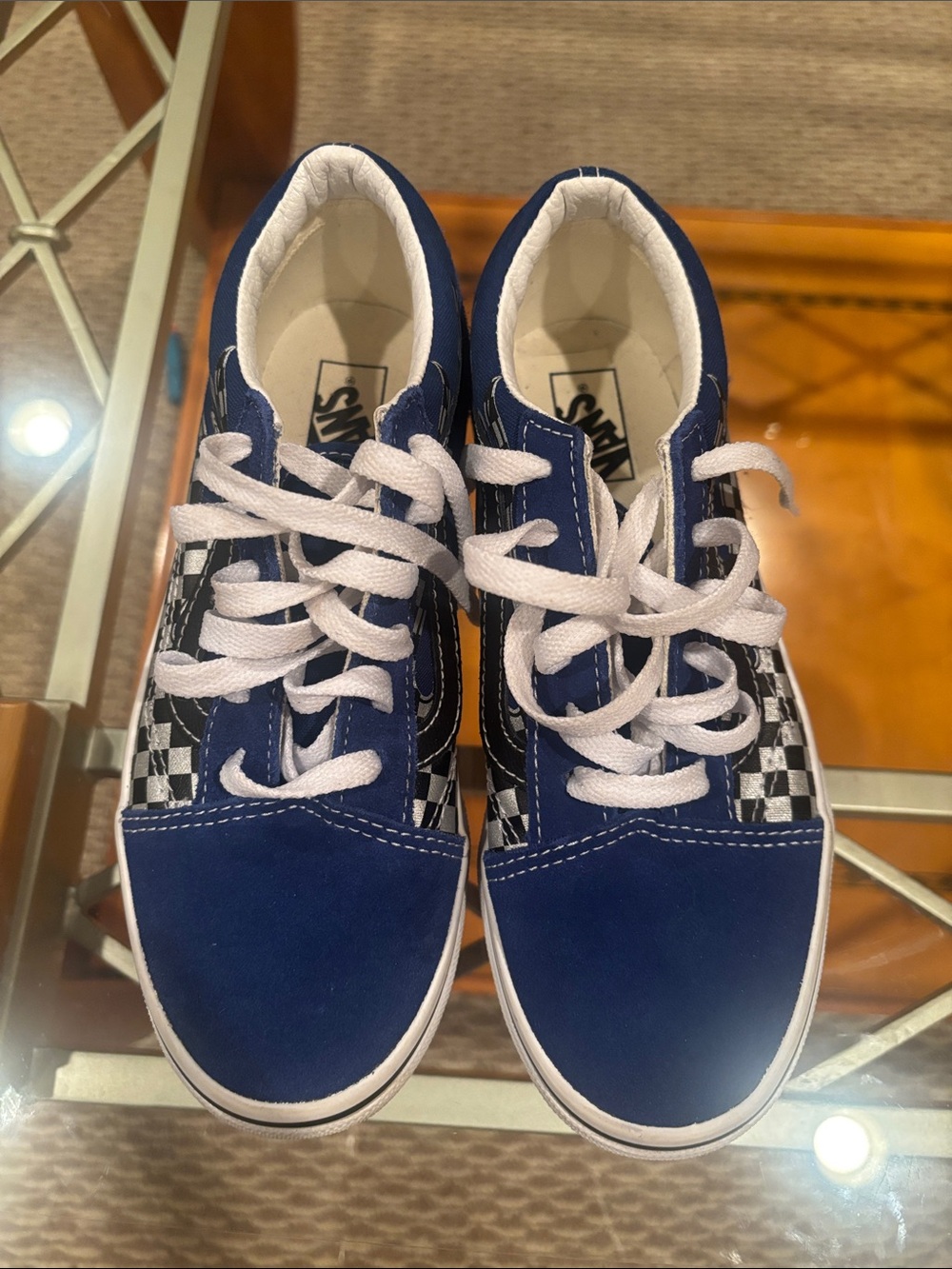 Vans Kids Navy Blue and Black Checkerboard Low-Top Sneakers
